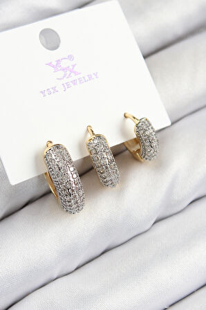 Pirinç Zirkon Taşlı 3'lü Halka Model Gold Ve Gümüş Renk Kadın Küpe - EBJ250816W37362