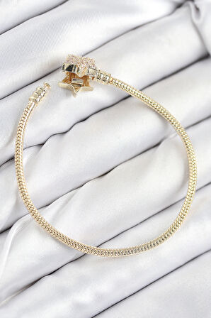 Pirinç Charm Zirkon Taşlı Yıldız Model Gold Renk Kadın Bileklik - EBJ250902W37615