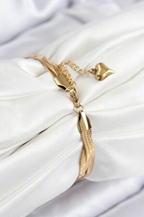 Örgü İtalyan Zincir Model Gold Renk Kadın Bileklik - EBJ250902W37659