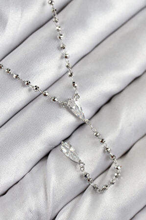 Pirinç Zirkon Taşlı Gümüş Renk Kadın Y Kolye - EBJ250902W37588