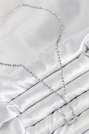 Pirinç Zirkon Taşlı Gümüş Renk Kadın Y Kolye - EBJ250902W37588