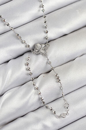 Pirinç Zirkon Taşlı Yonca Model Gümüş Renk Kadın Y Kolye - EBJ250902W37590