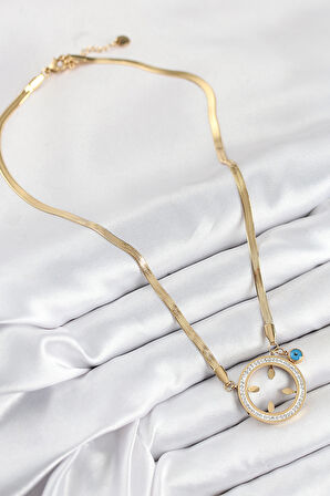 Zirkon Taşlı Çeyrek Takılabilir Gold Renk Kadın Kolye - EBJ250902W37628