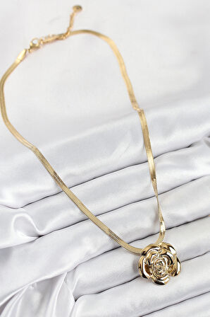 Gül Figürlü İtalyan Zincir Model Gold Renk Kadın Kolye - EBJ250902W37635