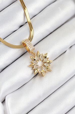 Zirkon Taşlı Yıldız Model Gold Renk Kadın Kolye - EBJ250902W37693
