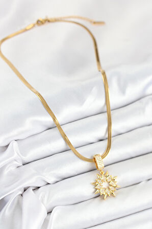 Zirkon Taşlı Yıldız Model Gold Renk Kadın Kolye - EBJ250902W37693