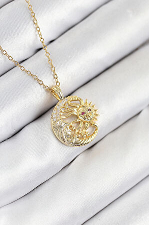Zirkon Taşlı Ay Ve Güneş Model Gold Renk Kadın Kolye - EBJ250902W37703