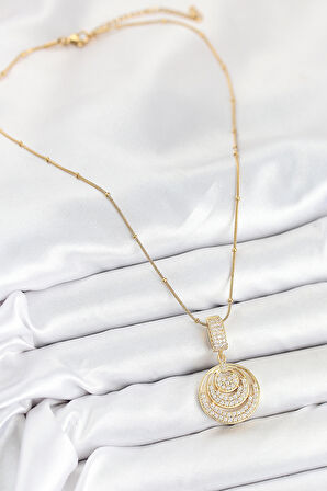 Zirkon Taşlı Çember Model Gold Renk Kadın Kolye - EBJ250902W37707