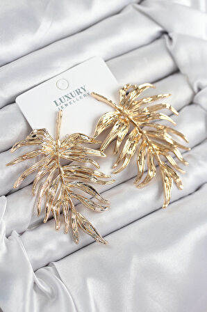 Pirinç Yaprak Model Gold Renk Kadın Küpe - EBJ250902W37579