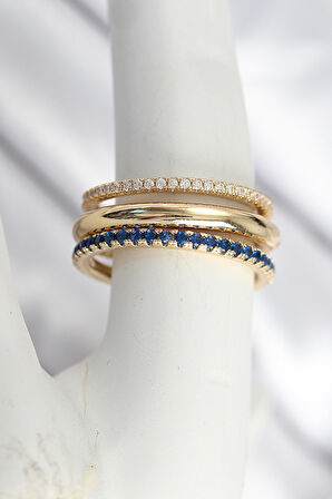 Pirinç Gold Renk Zirkon Taşlı 4'Lü Kadın Yüzük - EBJ250902W37552