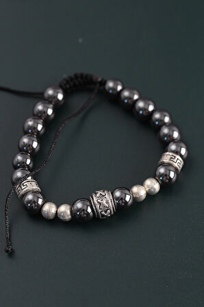 Doğal Taş X Model Antrasit Renk Asansörlü Erkek Bileklik - EBJ250902W37676