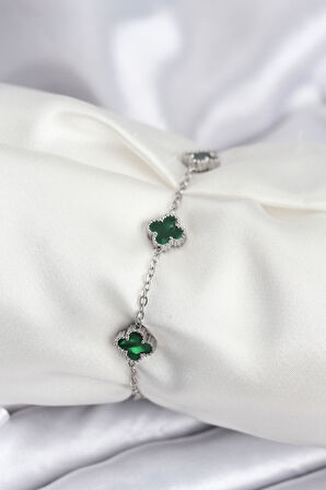 Gümüş Renk Yeşil Baby Boy Yonca Kadın Bileklik - EBJ250920W37888