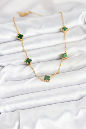 Zincir Gold Renk Yeşil Baby Boy Yonca Kadın Kolye - EBJ250920W37835