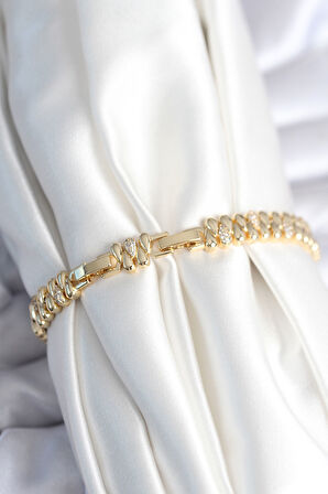 Pirinç Gold Renk Damla Model Zirkon Taşlı Kadın Bileklik - EBJ250927W38018