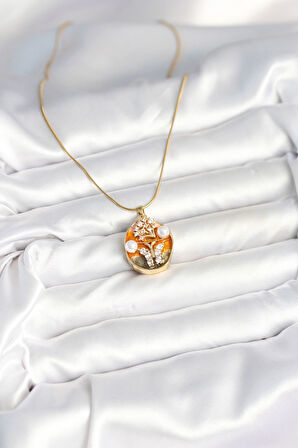 Zincir Kelebek Model Sanatsal Portre Kadın Kolye - EBJ250927W38000