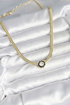 Pirinç Gold Renk Zirkon Taşlı Kadın Kolye - EBJ250927W38047