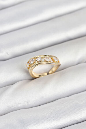 Pirinç Gold Renk Zirkon Taşlı Kadın Yüzük - EBJ250927W37959