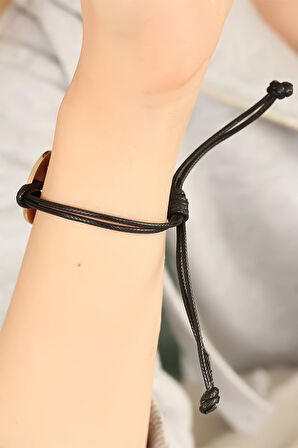 LOVE (Aşık) Siyah Deri İpli Unisex Mood Bileklik - EBJ251004W38052
