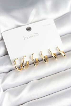 Gold Renk Pirinç Kare Halka Model 925 Ayar Gümüş Çivili Kadın Küpe Seti - EBJ251010W38092