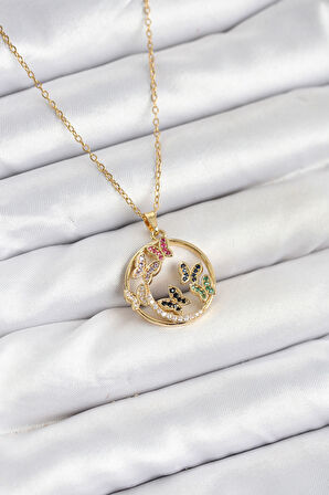 Zincir Gold Renk Zirkon Taşlı Kelebekli Kadın Kolye - EBJ251025W38297