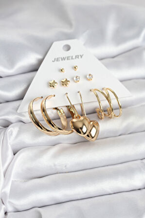 6 Çift Kadın Küpe Seti Gold Renk - EBJ251025W38246