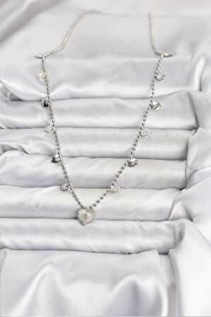 Pirinç Gümüş Renk Kalp Model Kadın Kolye - EBJ251115W38383