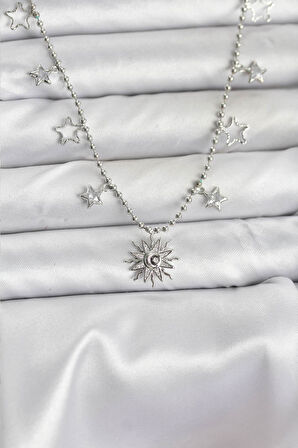 Pirinç Gümüş Renk Güneş Model Kadın Kolye - EBJ251115W38385