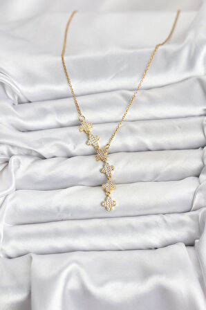 Zincir Gold Renk Yonca Model Kadın Kolye - EBJ251115W38407