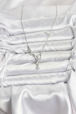 Zincir Gümüş Renk Kelebek Model Kadın Kolye - EBJ251115W38410