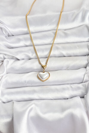 Zincir Gold Renk Bombeli Kalp Model Kadın Kolye - EBJ251115W38418