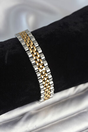 12 mm Kalınlıkta Gold ve Gümüş Renkli Erkek Bileklik - EBJ251201W38565