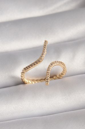 Pirinç Gold Renk Zirkon Taşlı Kadın Yüzük - EBJ260319W41599