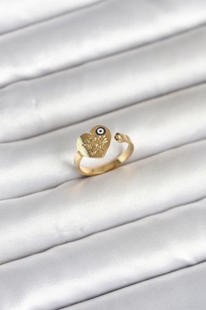 Gold Renk Nazar Detaylı Kalp Model Kadın Yüzük - EBJ260418W41942