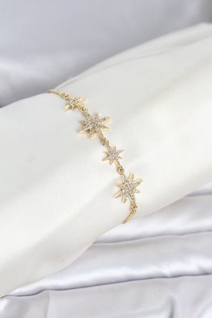 Gold Renk Pirinç Zirkon Taşlı Kutup Yıldızı Model Asansörlü Kadın Bileklik - EBJ260612W44062