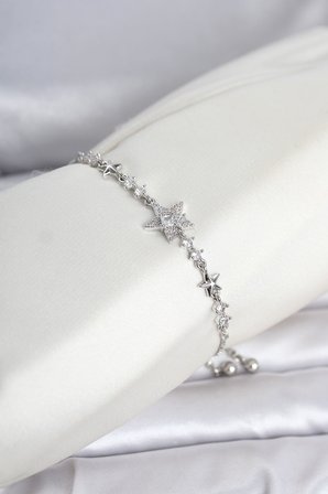 Gümüş Renk Pirinç Yıldız Model Asansörlü Kadın Bileklik - EBJ260612W44065