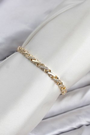 CM Çapraz Zincir Model Zirkon Taşlı VIP Seri Gold Renk Pirinç Kadın Bileklik - EBJ260701W44148