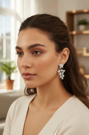 Yıldız Model Gümüş Renk Zirkon Taşlı Küpe - EBJ260701W44200