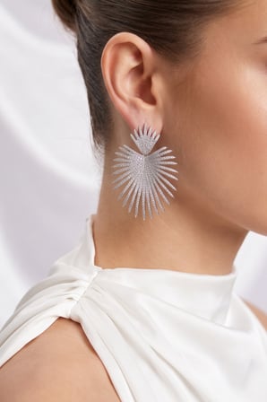 Gümüş Renk Zirkon Taşlı Palmiye Model Kadın Abiye Küpe - EBJ260701W44207