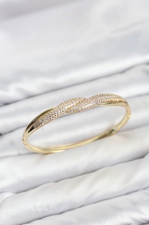 Gold Renk Zirkon Taşlı Sarmal Model Kadın Kelepçe Bileklik - EBJ260725W44280