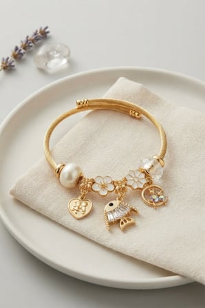 Balık Charmlı Beyaz Renk Gold Bileklik - EBJ260725W44495