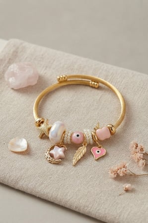 Ay Yıldız ve Kalp Model Pembe Charmlı Kadın Bileklik - EBJ260725W44547