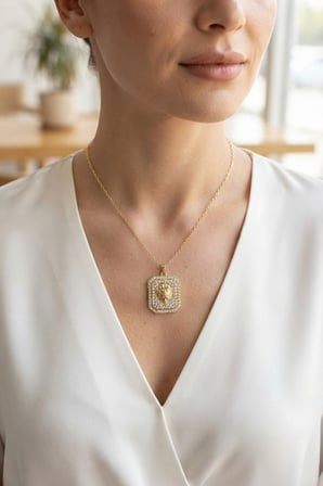 Zincir Gold Aslan Madalyon Model Zirkon Taşlı Kadın Kolye - EBJ260725W44315