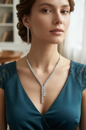 Kare Zirkon Taşlı Su Yolu Kolye ve Küpe Set - EBJ260725W44381