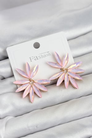 Pembe Renk Kristal Taşlı Lotus Model Kadın Küpe - EBJ260725W44250