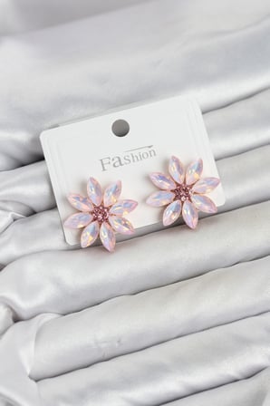 Pembe Renk Kristal Taşlı Lotus Çiçek Model Kadın Küpe - EBJ260725W44258
