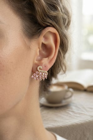 Pembe Zirkon Taşlı Gold Swan Kuğu Model Kadın Küpe - EBJ260725W44277