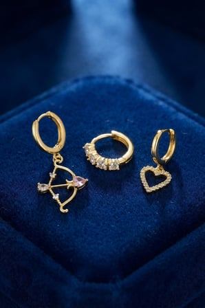 3 lü Set Küpe Gold Renk Eros Yay Detaylı - EBJ260725W44392