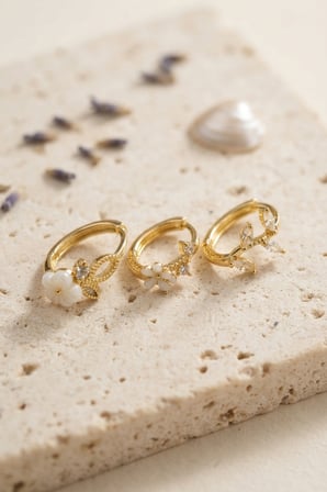 3 lü Set Çiçek Model Gold Renk Kadın Küpe - EBJ260725W44402