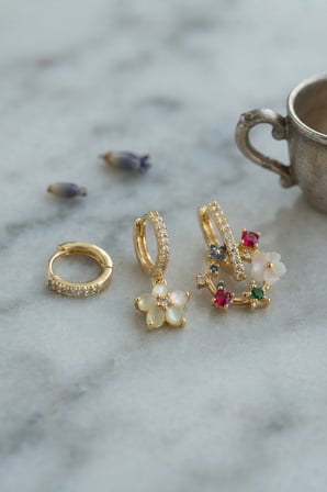 3 lü Set Gold Renk Çiçek Model Küpe - EBJ260725W44406