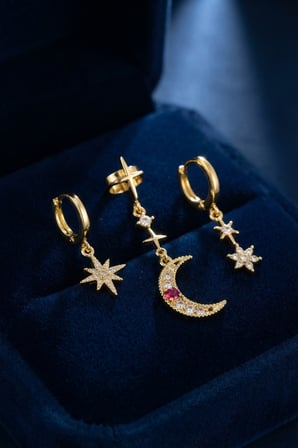 Gold Renk 3 lü Ay ve Yıldız Model Küpe - EBJ260725W44408